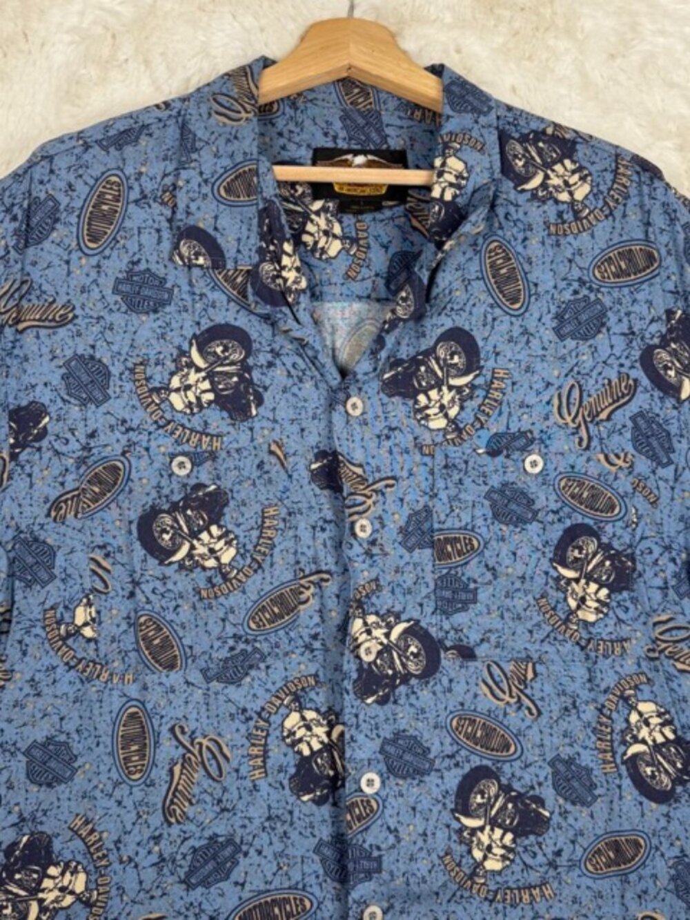 Harley Davidson Shirt Men's Large Blue Hawaiian Motorcycle HD Rayon Vacation
